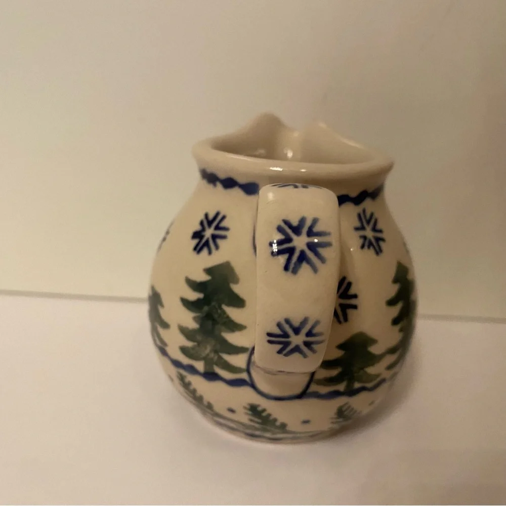 POLISH POTTERY CREAMER MINI PITCHER BLUE WHITE GREEN HANDMADE HOME BOLESLAWIEC